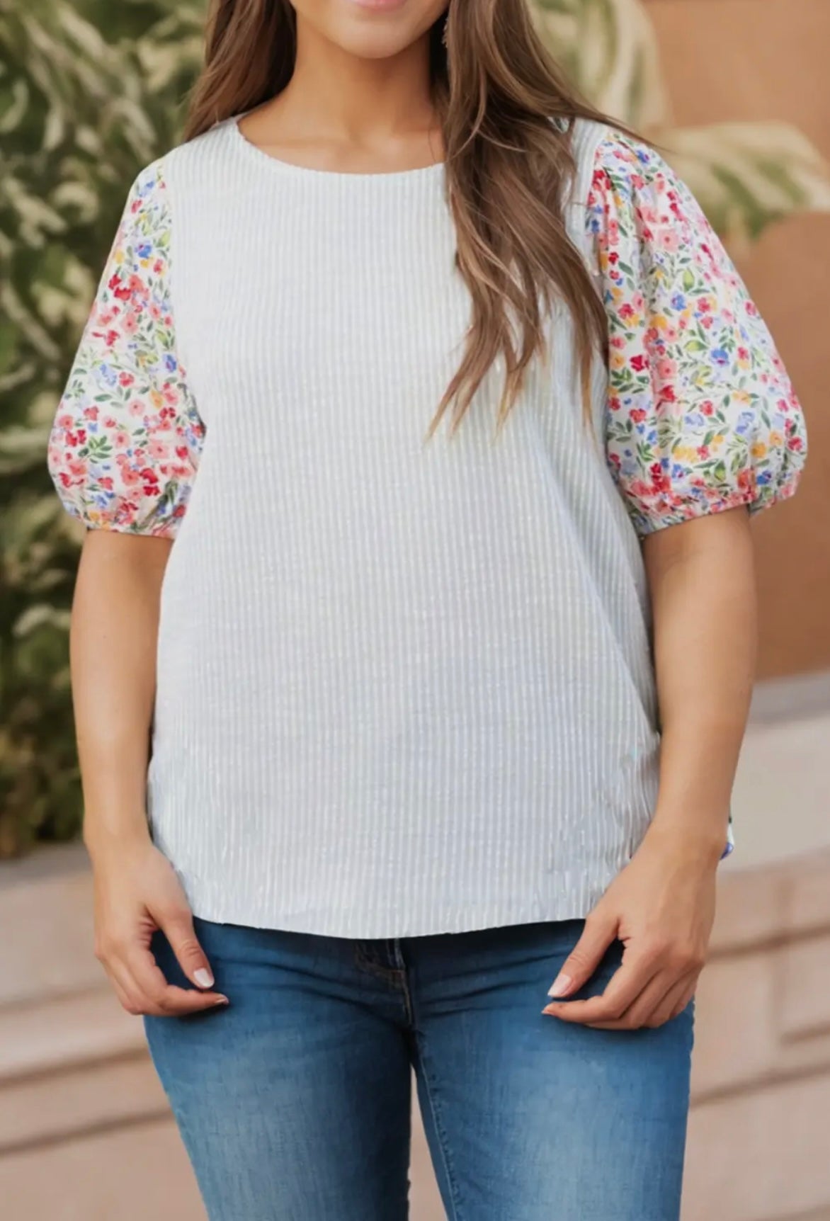 Plus Floral Sleeve Top